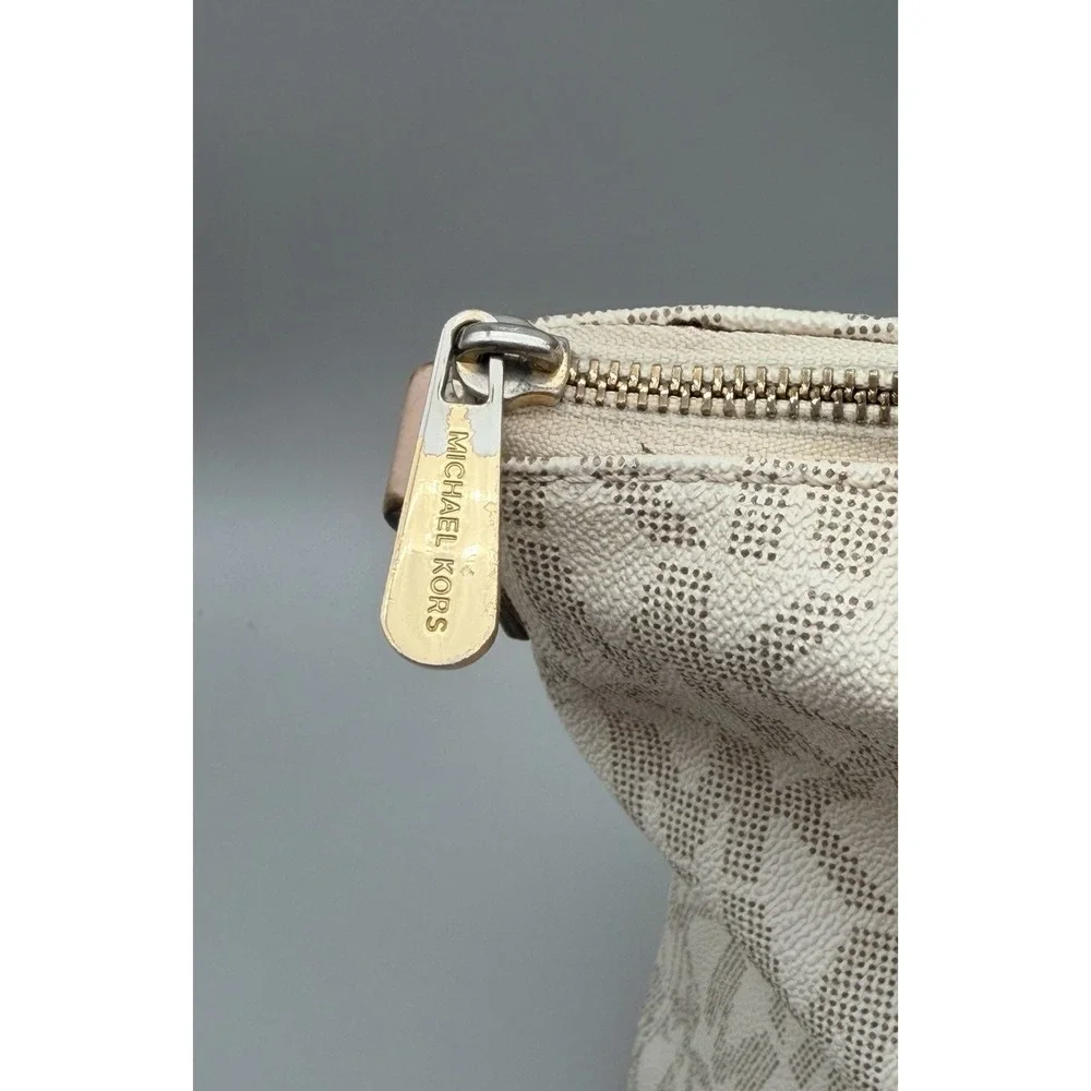Michael Kors Large Signature MK Logo Satchel Bag Vanilla Blush Authenticated